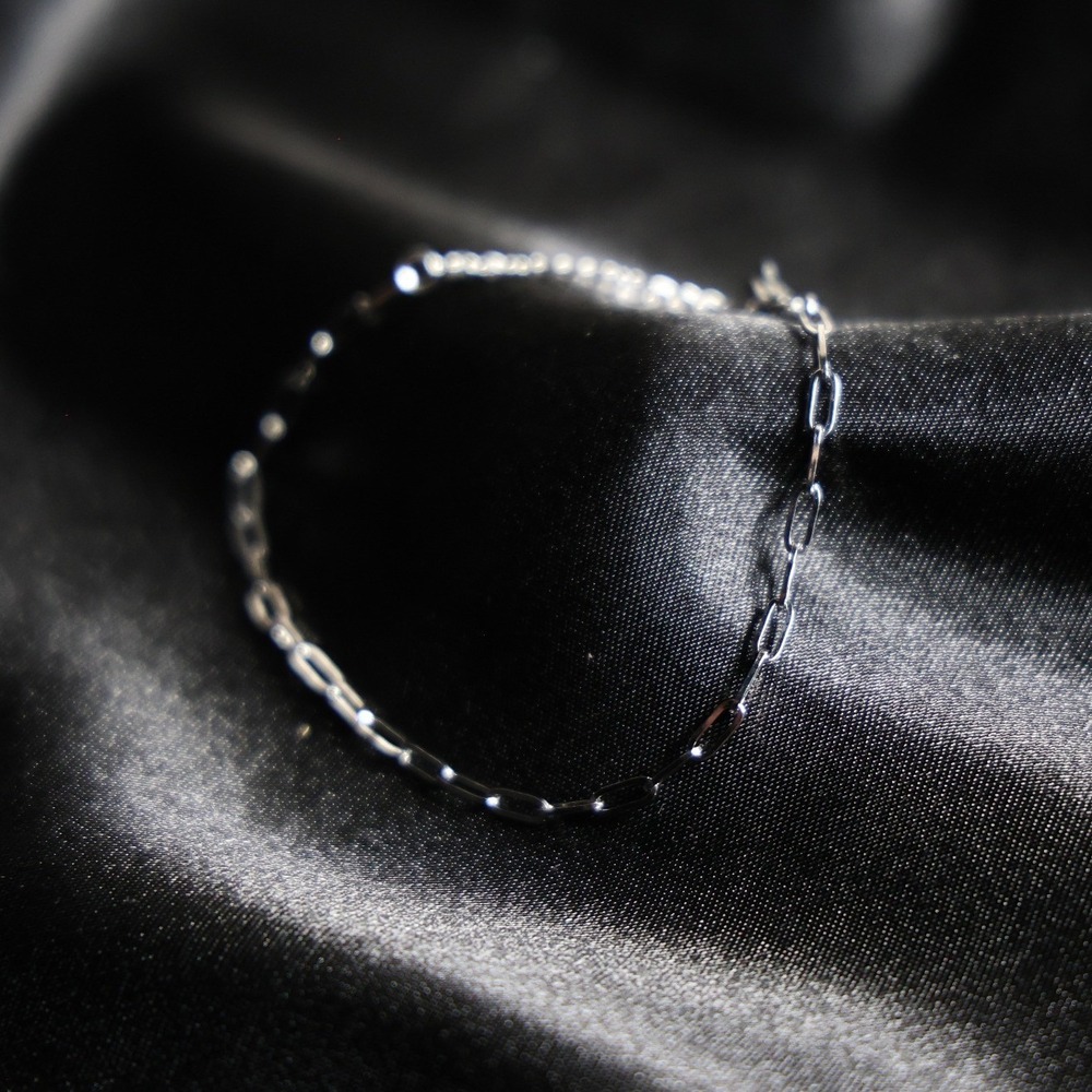 Silver Tone Paperclip Chain Bracelet Adjustable Minimalist Link JW019